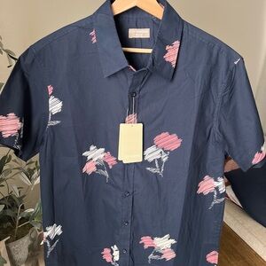 Eighth Avenue Men’s Navy Button Up Short Sleeve Shirt Size S & M NWT $39.99